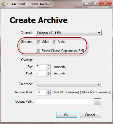 Figure: Choose Streams to Archive